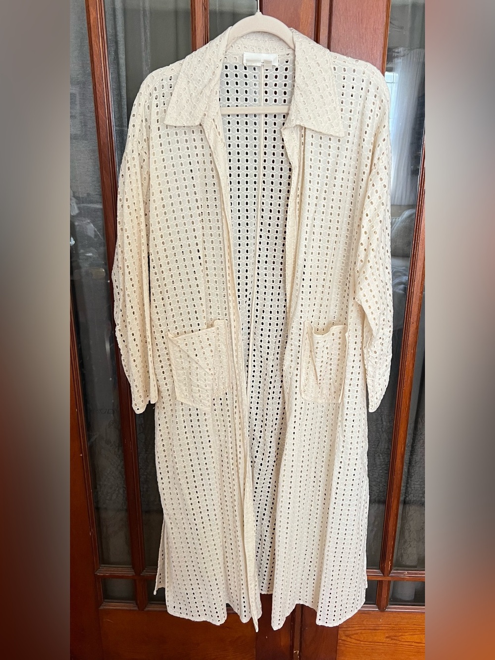 Anthropologie Boho Eyelet Beach Cover Up Duster Jacket Kimono with Pockets